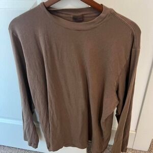 Skims Boyfriend Long Sleeve T-Shirt Cocoa Brown Crew Neck Cotton Blend Top